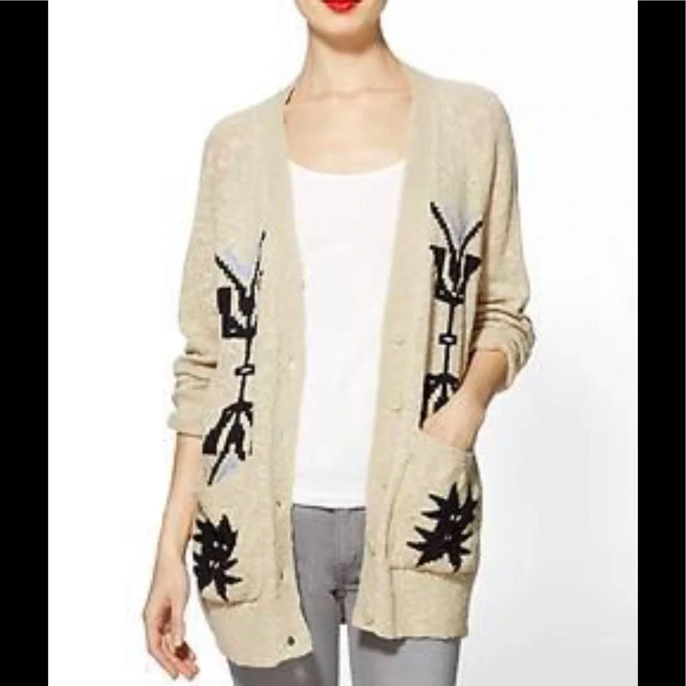 Sanctuary Ranch Aztec Oatmeal woven v-neck button down cardigan M - Picture 6 of 12